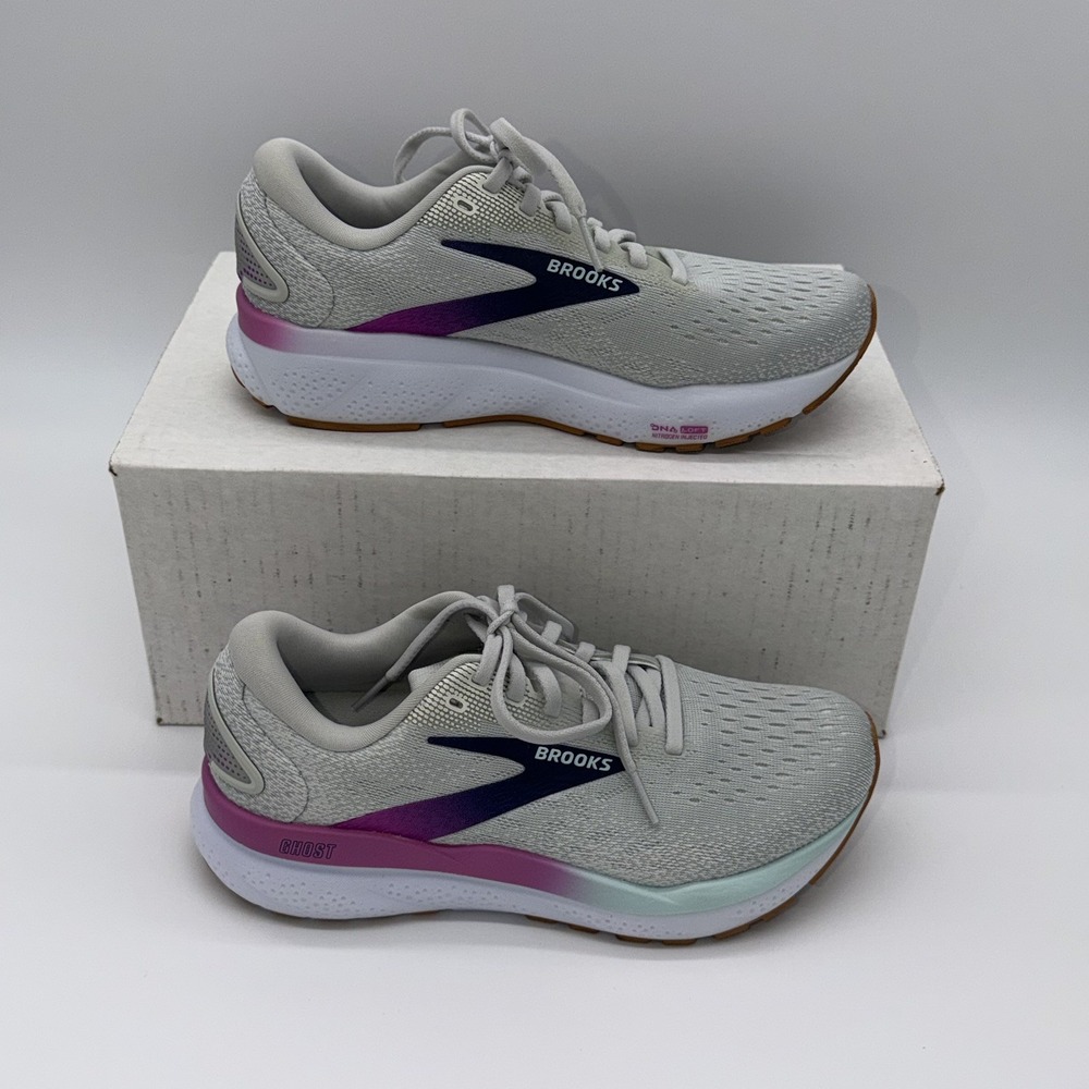 NEW Brooks Ghost 16 Women's 6.5 B White Grey Estate Blue Running Shoes